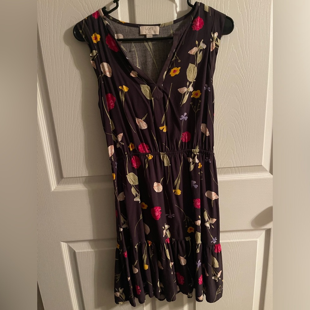 LOFT Dark Floral Midi Dress